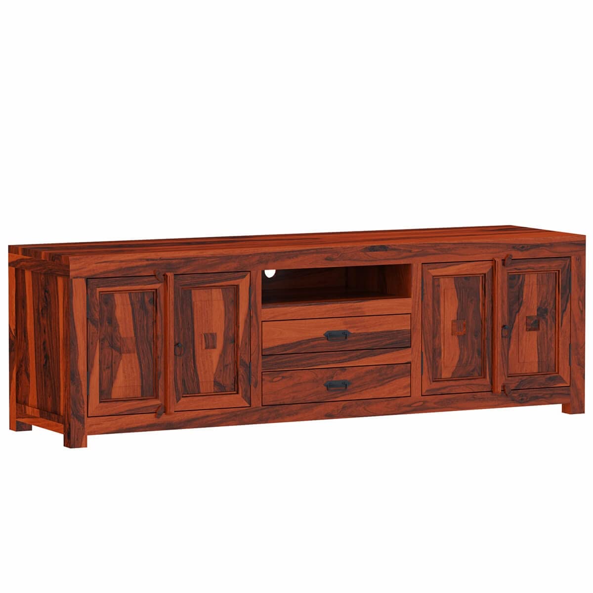 Woodmarwar Solid Sheesham Wood Entertainment Tv Unit With Storage Honey Finish For Home & Office Furniture
