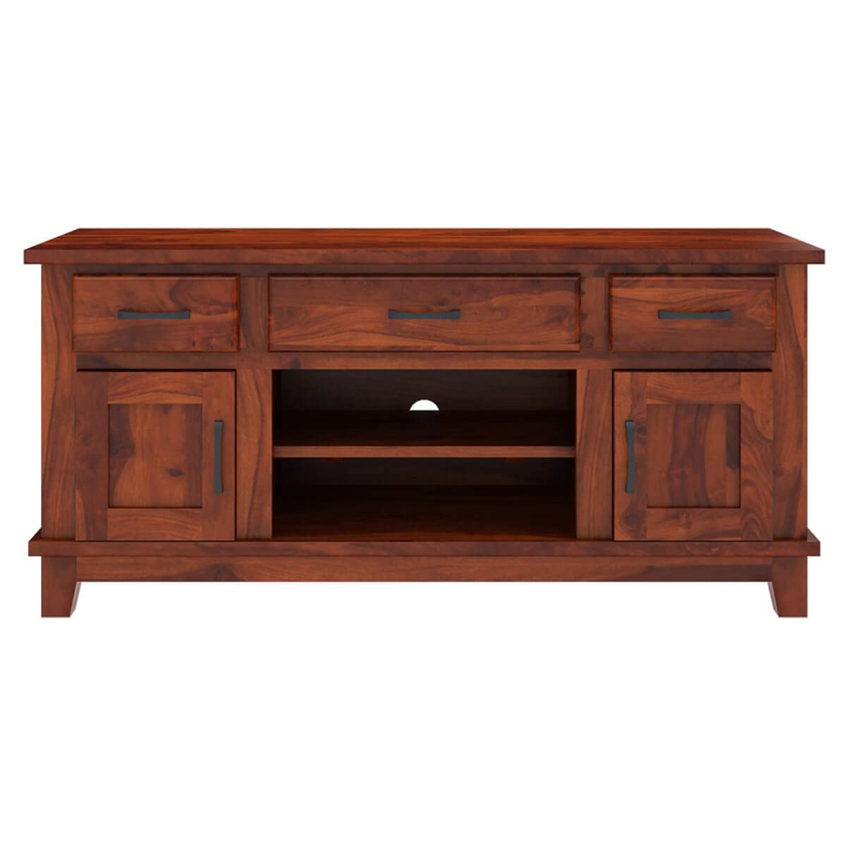 Woodmarwar Solid Sheesham Wood Entertainment Tv Unit With Storage Honey Finish For Home & Office Furniture