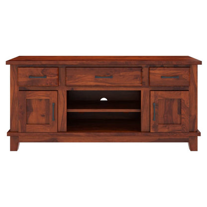 Woodmarwar Solid Sheesham Wood Entertainment Tv Unit With Storage Honey Finish For Home & Office Furniture