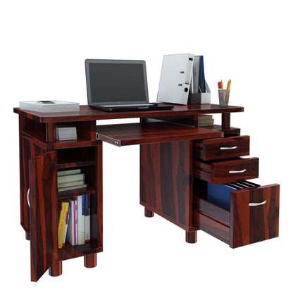 WoodMarwar Solid Sheesham Office Table For Office Work | Wooden Study Table | Computer Table with Keyboard Tray | Work From Home Laptop Desk | Workstation Boss Table | Table With 3 Drawers & 1 Door Cabinet Storage