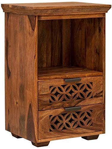 Woodmarwar Solid Sheesham Wood Bedside Table for Bedroom | Solid Wood Bed Side Nightstand End Table with 2 Drawer & Shelf Storage for Home & Bed Room