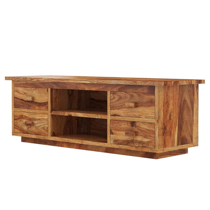 Woodmarwar Solid Sheesham Wood Entertainment Tv Unit With Storage Natural Finish For Home & Office Furniture