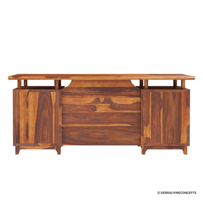 WoodMarwar Solid Sheesham Wooden Study Table with 4 Drawers & Open Shelf Storage Workstation for Home Office & Study Room | Solid Wooden Desk Writing Table | Laptop Computer Table for Adults | Meeting Office Table | Boss Table