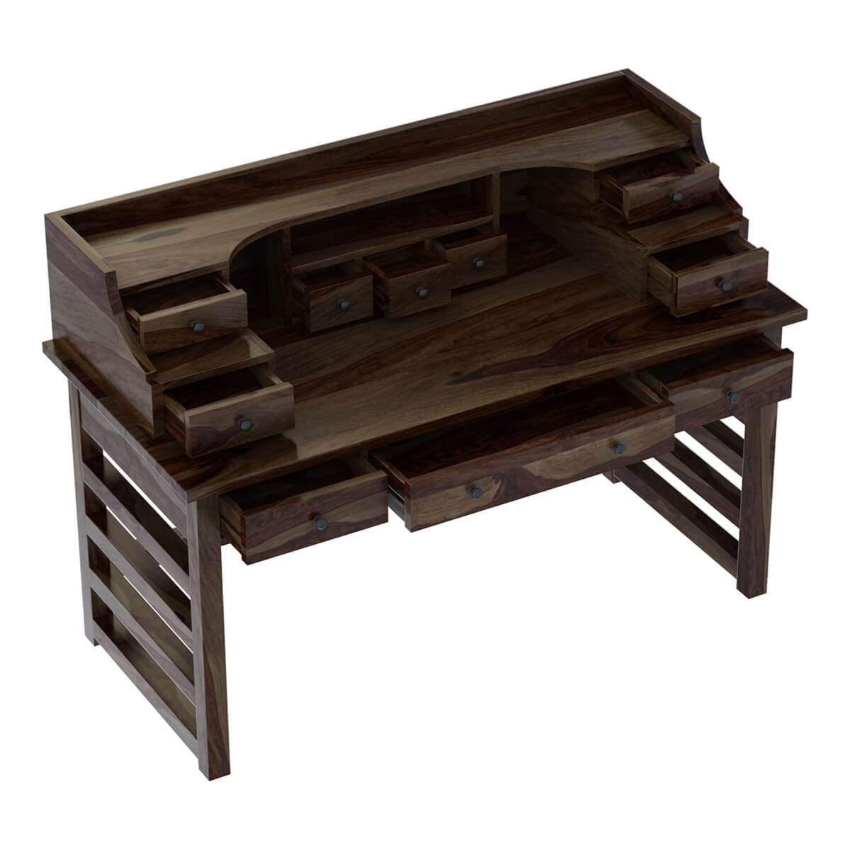 WoodMarwar Solid Sheesham Wood Office Table for Office Work | Wooden Study Table | Computer Desk with Hutch, 9 Drawers & 3 Shelf  Storage