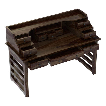 WoodMarwar Solid Sheesham Wood Office Table for Office Work | Wooden Study Table | Computer Desk with Hutch, 9 Drawers & 3 Shelf  Storage