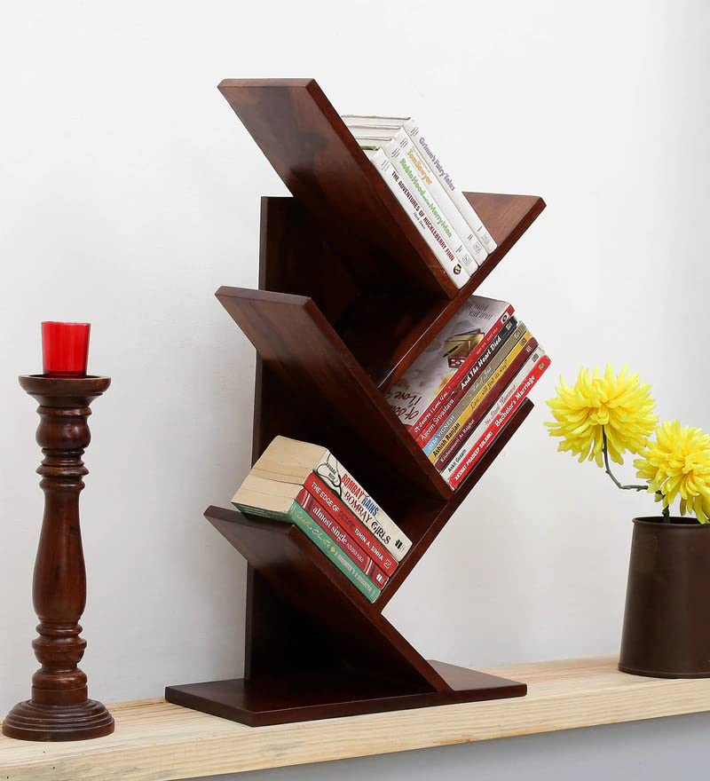 WoodMarwar Sheesham Wood Book Shelf /Bookcase For Living Room Corner Bookcase for Home Decor & Office