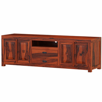 Woodmarwar Solid Sheesham Wood Entertainment Tv Unit With Storage Honey Finish For Home & Office Furniture