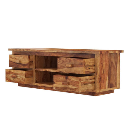Woodmarwar Solid Sheesham Wood Entertainment Tv Unit With Storage Natural Finish For Home & Office Furniture