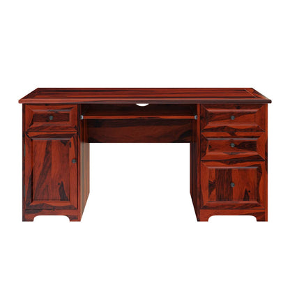WoodMarwar Solid Sheesham Wood Study Table for Adults | Wooden Workstation Computer Desk with Hutch, 4 Drawer & Open Shelf Storage for Home, Office & Study Room