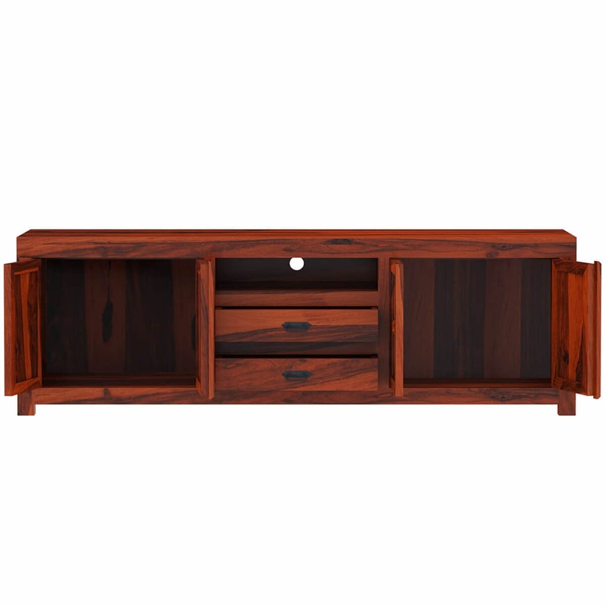 Woodmarwar Solid Sheesham Wood Entertainment Tv Unit With Storage Honey Finish For Home & Office Furniture