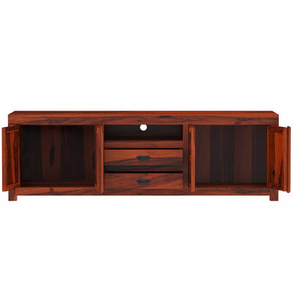 Woodmarwar Solid Sheesham Wood Entertainment Tv Unit With Storage Honey Finish For Home & Office Furniture