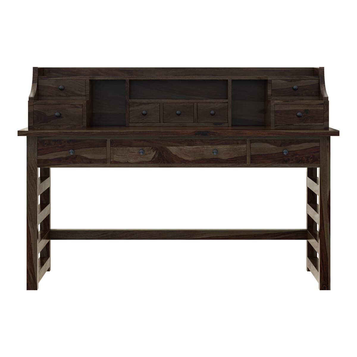 WoodMarwar Solid Sheesham Wood Office Table for Office Work | Wooden Study Table | Computer Desk with Hutch, 9 Drawers & 3 Shelf  Storage