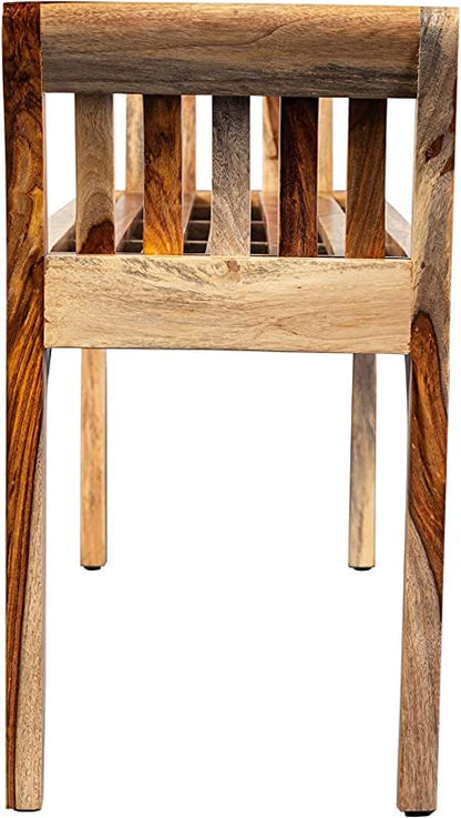 Solid Sheesham Wood 2 Seater Bench for Living Room | Wooden Dining Bench Without Cushion for Home | Patio Outdoor & Balcony Seating Furniture