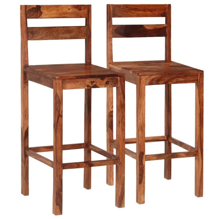 Solid Solid Sheesham Wood Bar Chairs for Home |Solid Long Wooden Chair | High Bar Chair Set of 2 | Brown Finish