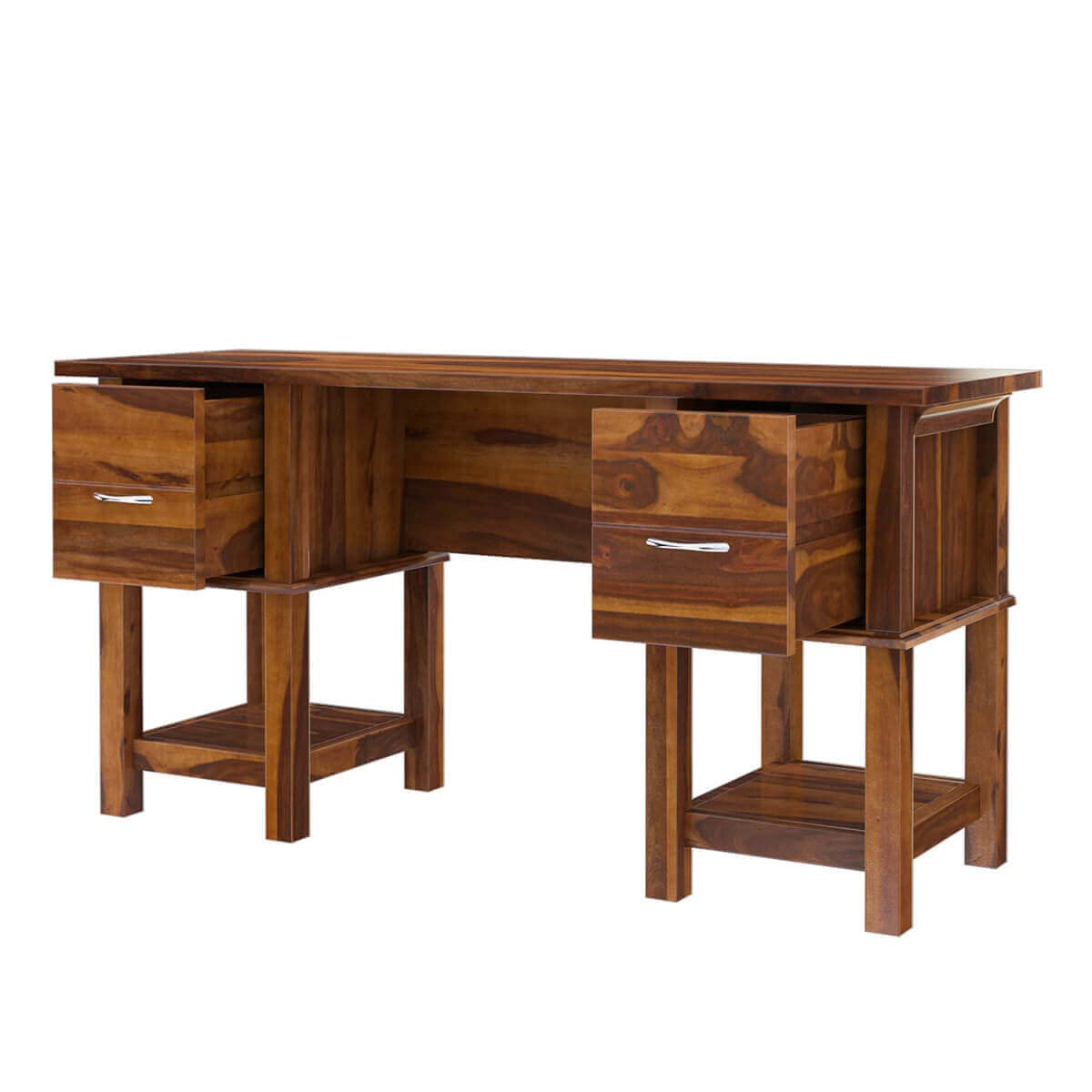 WoodMarwar Solid Sheesham Wood Study Table Workstation for Adult | Laptop Computer Desk with 2 Drawer & 2 Shelves Storage for Home & Office