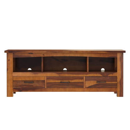 Woodmarwar Solid Sheesham Wood Entertainment Tv Unit With Storage Honey Finish For Home & Office Furniture