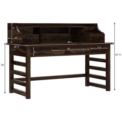 WoodMarwar Solid Sheesham Wood Office Table for Office Work | Wooden Study Table | Computer Desk with Hutch, 9 Drawers & 3 Shelf  Storage