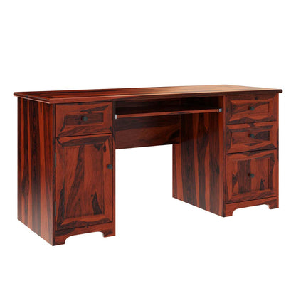 WoodMarwar Solid Sheesham Wood Study Table for Adults | Wooden Workstation Computer Desk with Hutch, 4 Drawer & Open Shelf Storage for Home, Office & Study Room
