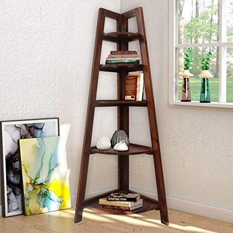 WoodMarwar Sheesham Wood Book Shelf /Bookcase For Living Room Corner Bookcase for Home Decor & Office