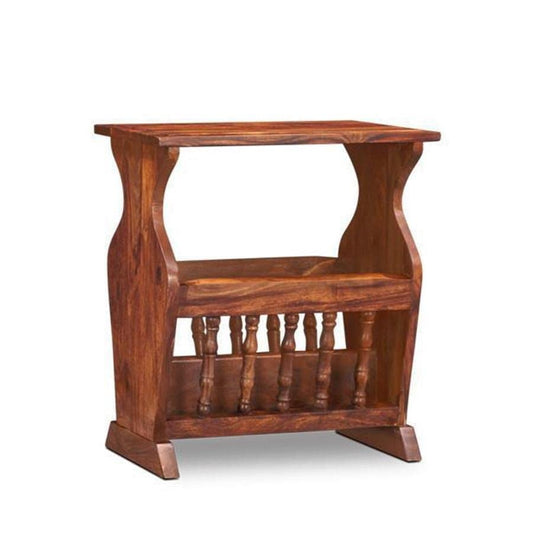 Woodmarwar Solid Sheesham Wood End Table for Living Room | Solid Wood Sofa Side End Peg Table with Open Shelf Storage for Home  | Wooden Bedside Table with Magazine Holder | Natural Finish