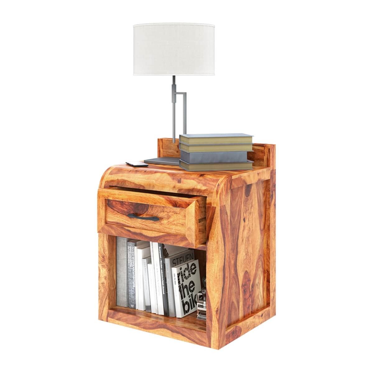 Woodmarwar Solid Sheesham Wood Bedside Table for Bedroom | Solid Pure Wooden Bed Side Nightstand End Table with 1 Drawer & 1 Open Shelf Storage for Home & Bed Room