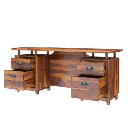 WoodMarwar Solid Sheesham Wooden Study Table with 4 Drawers & Open Shelf Storage Workstation for Home Office & Study Room | Solid Wooden Desk Writing Table | Laptop Computer Table for Adults | Meeting Office Table | Boss Table