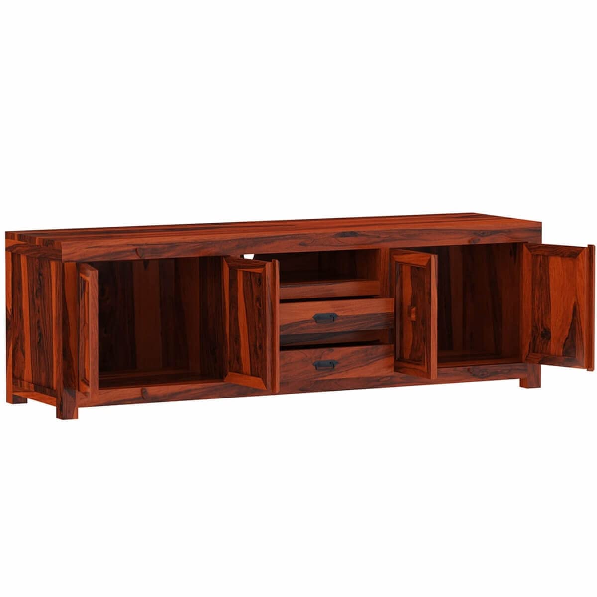 Woodmarwar Solid Sheesham Wood Entertainment Tv Unit With Storage Honey Finish For Home & Office Furniture