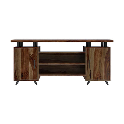 Woodmarwar Solid Sheesham Wooden Study Table with 4 Drawers & Open Shelf Storage Workstation for Home Office & Study Room | Solid Wooden Desk Writing Table | Laptop Computer Table for Adults | Meeting Office Table
