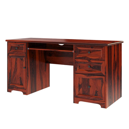 WoodMarwar Solid Sheesham Wood Study Table for Adults | Wooden Workstation Computer Desk with Hutch, 4 Drawer & Open Shelf Storage for Home, Office & Study Room