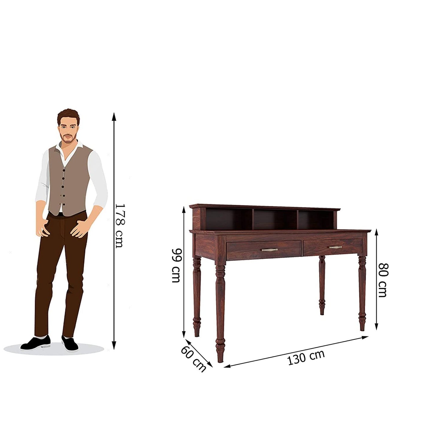 WoodMarwar Solid Sheesham Wood Study Table Workstation for Adult | Laptop Computer Desk 2 Drawer & Shelf Storage Table for Home & Office