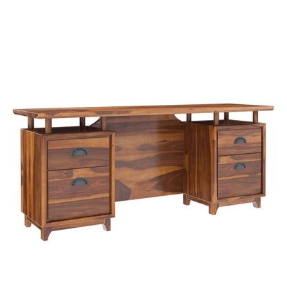 WoodMarwar Solid Sheesham Wooden Study Table with 4 Drawers & Open Shelf Storage Workstation for Home Office & Study Room | Solid Wooden Desk Writing Table | Laptop Computer Table for Adults | Meeting Office Table | Boss Table