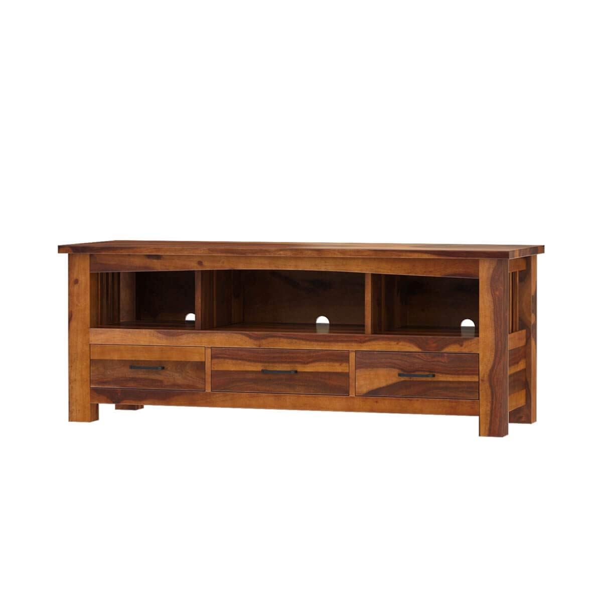 Woodmarwar Solid Sheesham Wood Entertainment Tv Unit With Storage Honey Finish For Home & Office Furniture