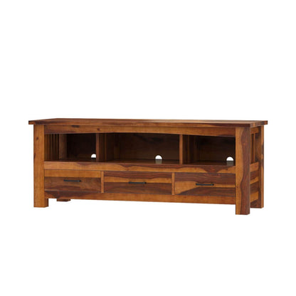 Woodmarwar Solid Sheesham Wood Entertainment Tv Unit With Storage Honey Finish For Home & Office Furniture
