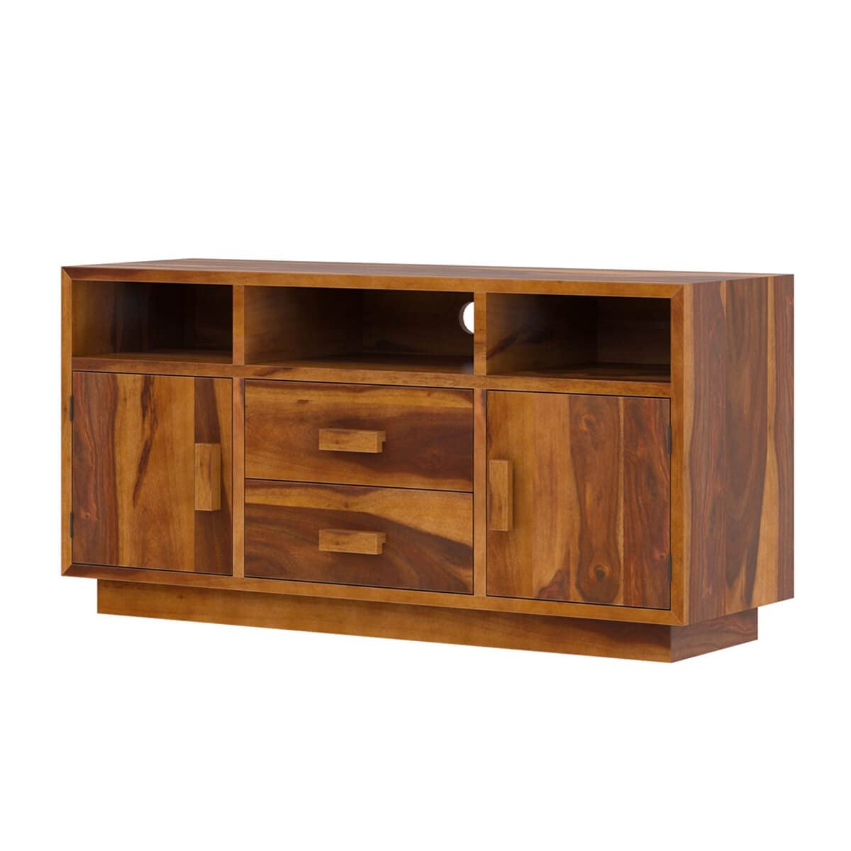 Woodmarwar Solid Sheesham Wood Entertainment Tv Unit With Storage Honey Finish For Home & Office Furniture