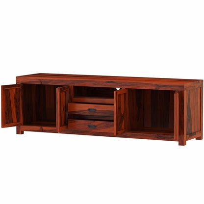 Woodmarwar Solid Sheesham Wood Entertainment Tv Unit With Storage Honey Finish For Home & Office Furniture