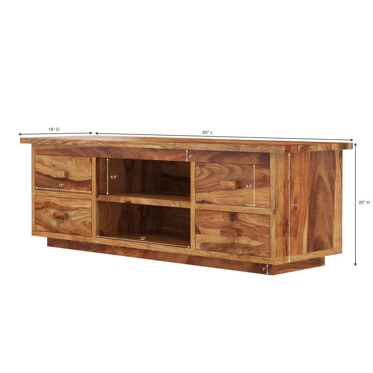 Woodmarwar Solid Sheesham Wood Entertainment Tv Unit With Storage Natural Finish For Home & Office Furniture