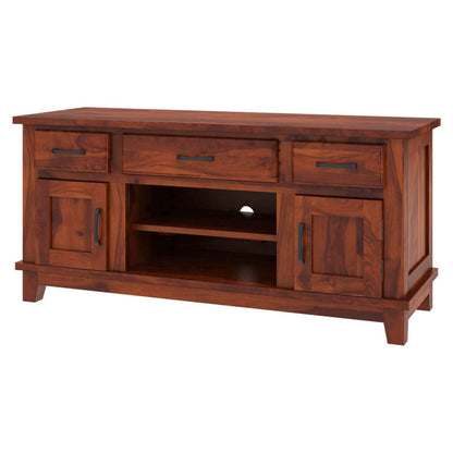 Woodmarwar Solid Sheesham Wood Entertainment Tv Unit With Storage Honey Finish For Home & Office Furniture