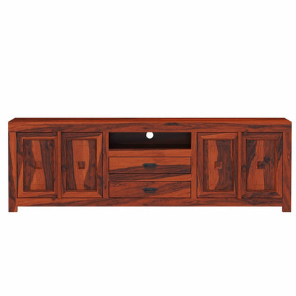 Woodmarwar Solid Sheesham Wood Entertainment Tv Unit With Storage Honey Finish For Home & Office Furniture