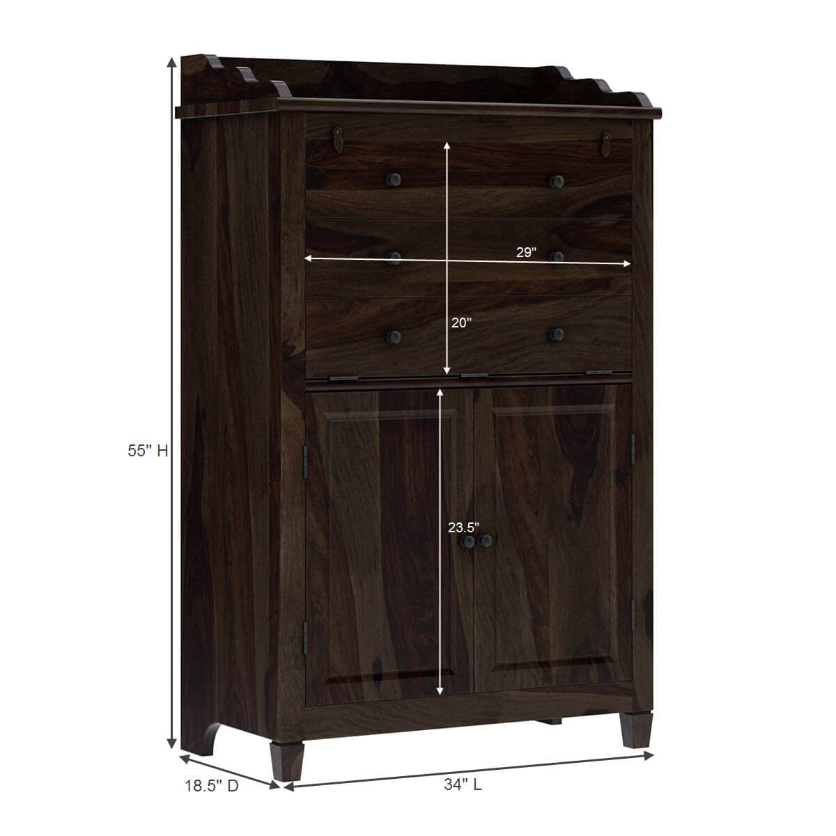 Woodmarwar Solid Sheesham Wood Study Table for Adults | Wooden Storage Cabinet Workstation Computer Desk with Hutch, 2 Door Cabinet Storage for Home, Office & Study Room