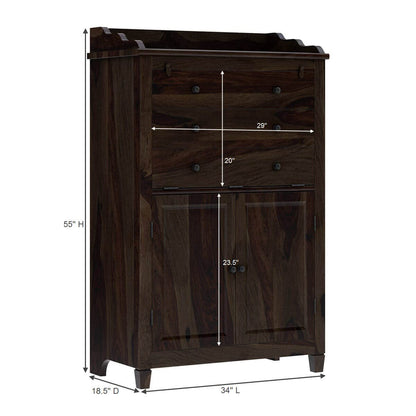 Woodmarwar Solid Sheesham Wood Study Table for Adults | Wooden Storage Cabinet Workstation Computer Desk with Hutch, 2 Door Cabinet Storage for Home, Office & Study Room