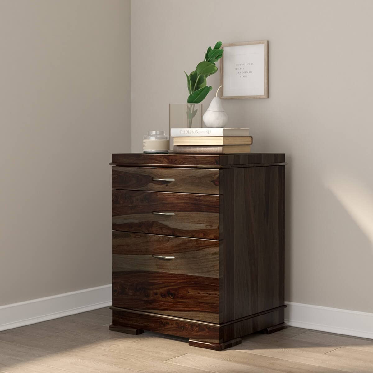 WoodMarwar Solid Sheesham Wood Chest of Drawer 3 Drawers Dresser for Home & Living Room