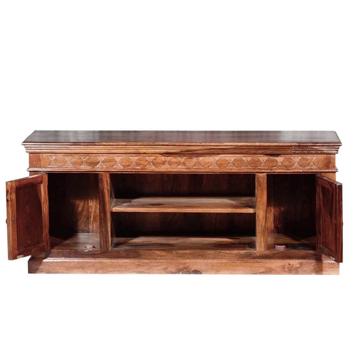 Woodmarwar Solid Sheesham Wood Entertainment Tv Unit With Storage Honey Finish For Home & Office Furniture