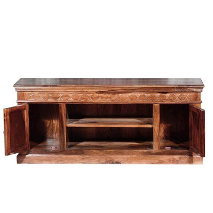 Woodmarwar Solid Sheesham Wood Entertainment Tv Unit With Storage Honey Finish For Home & Office Furniture