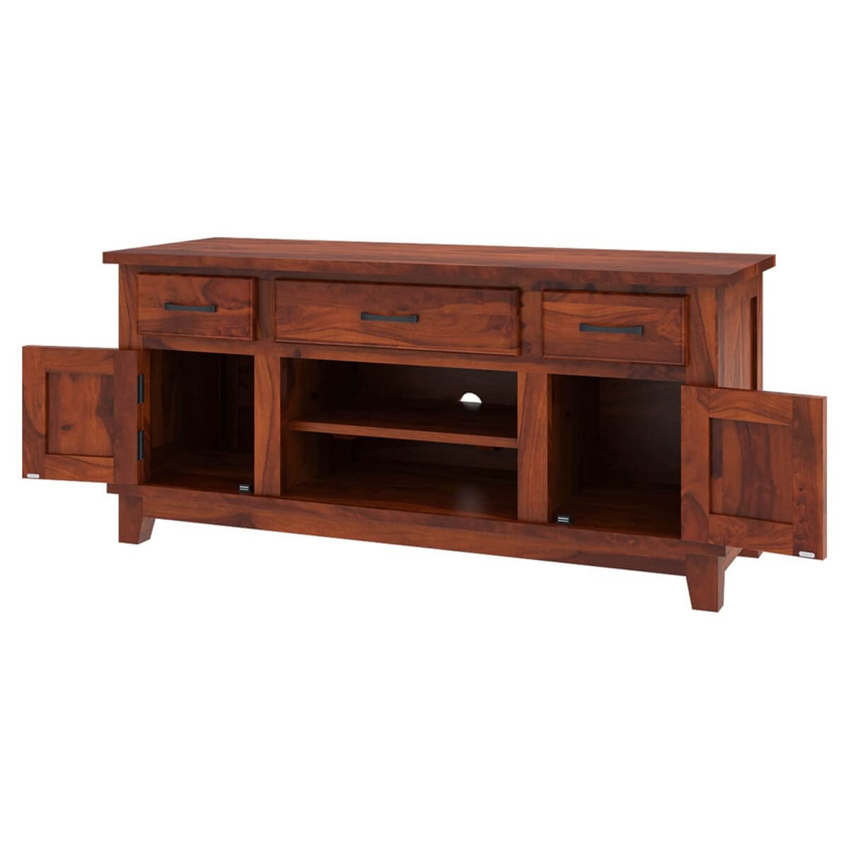 Woodmarwar Solid Sheesham Wood Entertainment Tv Unit With Storage Honey Finish For Home & Office Furniture