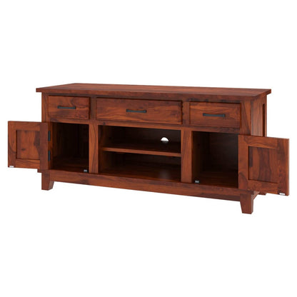 Woodmarwar Solid Sheesham Wood Entertainment Tv Unit With Storage Honey Finish For Home & Office Furniture