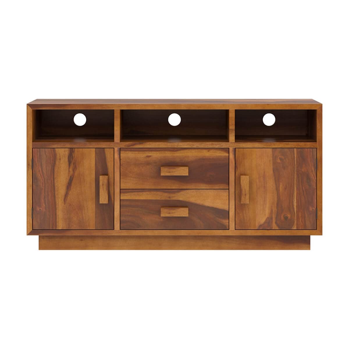 Woodmarwar Solid Sheesham Wood Entertainment Tv Unit With Storage Honey Finish For Home & Office Furniture