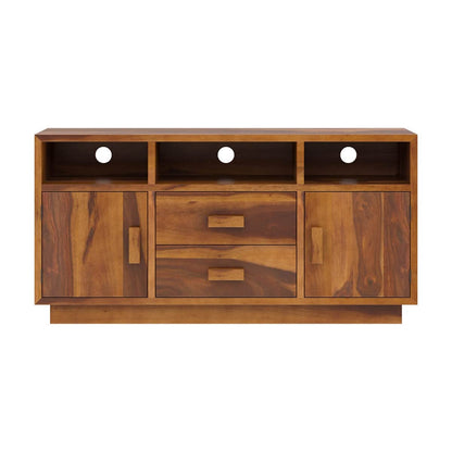 Woodmarwar Solid Sheesham Wood Entertainment Tv Unit With Storage Honey Finish For Home & Office Furniture