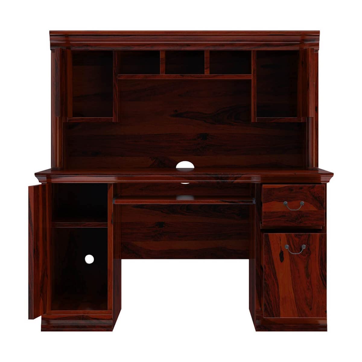 Woodmarwar Solid Sheesham Wood Office Table for Office Work | Wooden Study Table | Computer Desk with Hutch, 2 Drawers & 1 Door Cabinet Storage