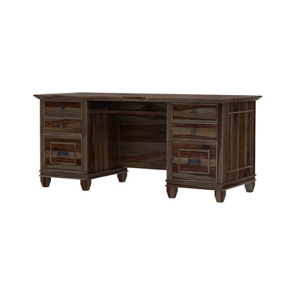 WoodMarwar Solid Sheesham Wooden Study Table with 6 Drawers, Keyboard Tray for Home & Office & Study Room | Solid Wooden Desk Writing Table | Laptop Computer Table for Adults | Meeting Office Table