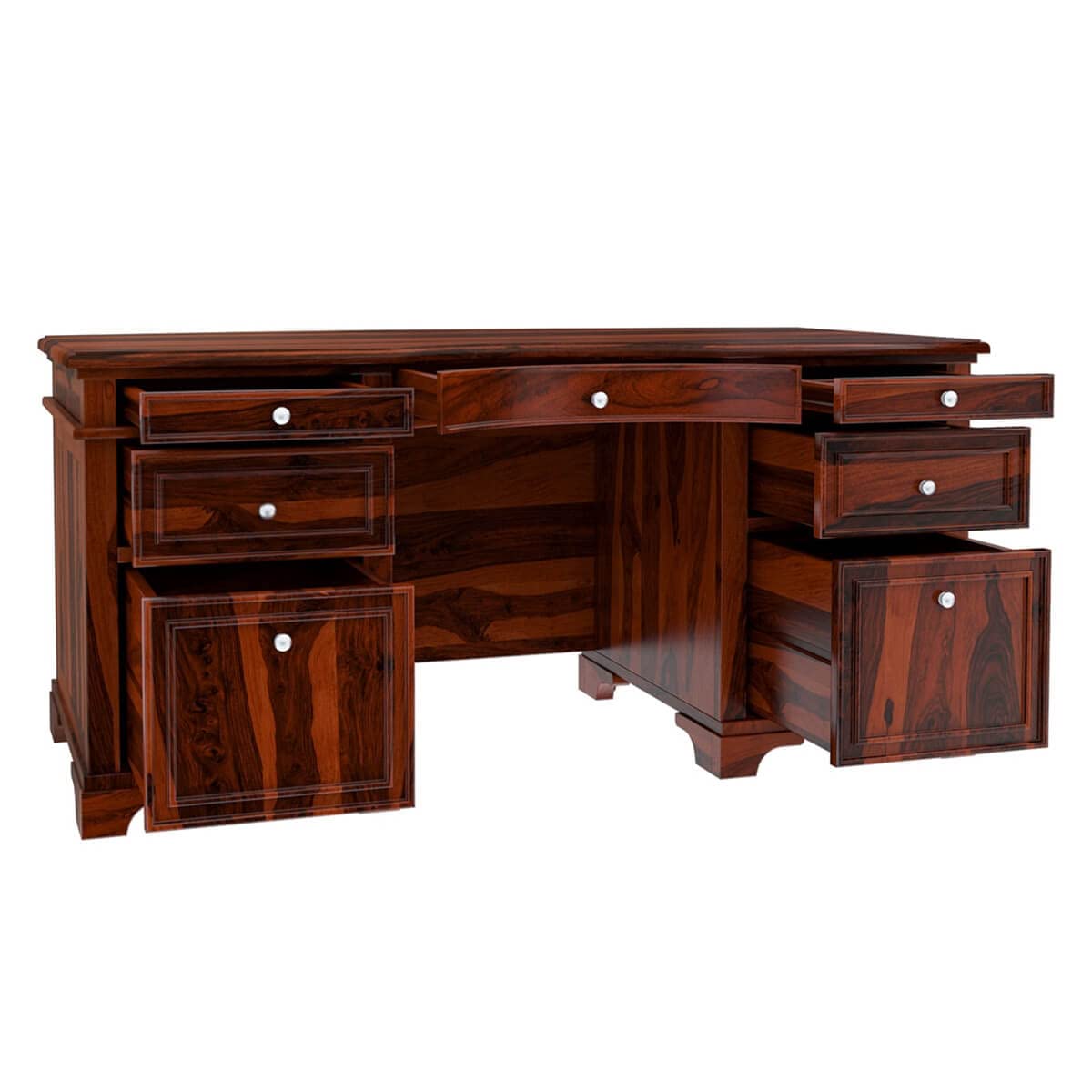 Woodmarwar Solid Sheesham Wood Study Table for Adults | Wooden Workstation with 5 Drawers & 2 Big File Cabinet Drawer Storage for Home, Office & Study Room